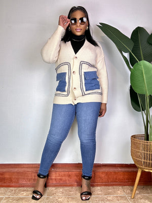 Denim Pockets| Knitted Cardigan