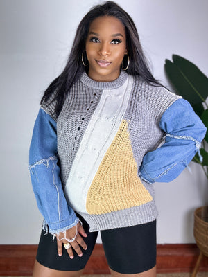 Denim Sleeves | Knitted Sweater