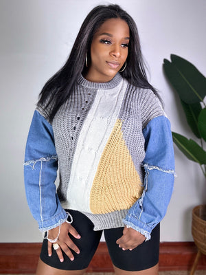 Denim Sleeves | Knitted Sweater