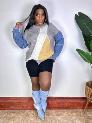 Denim Sleeves | Knitted Sweater